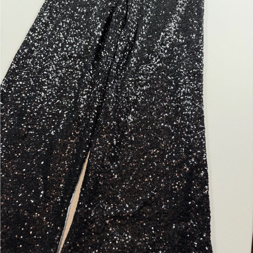 Banana Republic Glam Black Sequin Wide-Leg Pants M NWT Cocktail Glam Disco - Picture 3 of 13